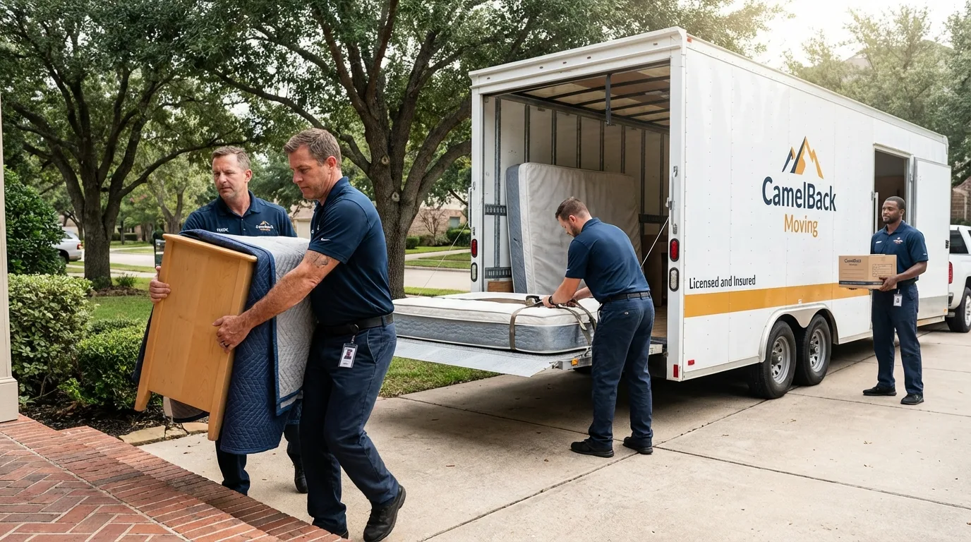 Crew loading residential truck for cross-state move from Park Hill, OK
